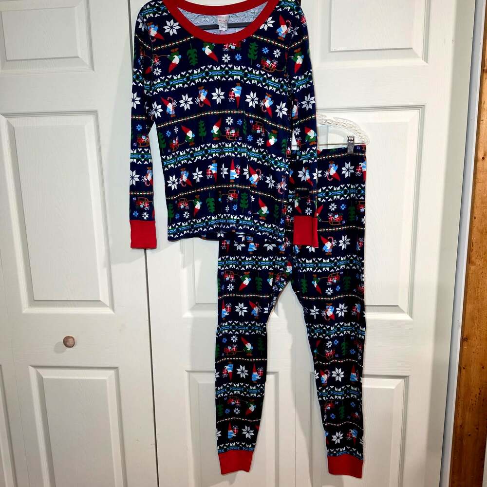 Hanna Andersson Gnome Sweet Gnome Holiday Pajamas Fair Isle Womens L Set